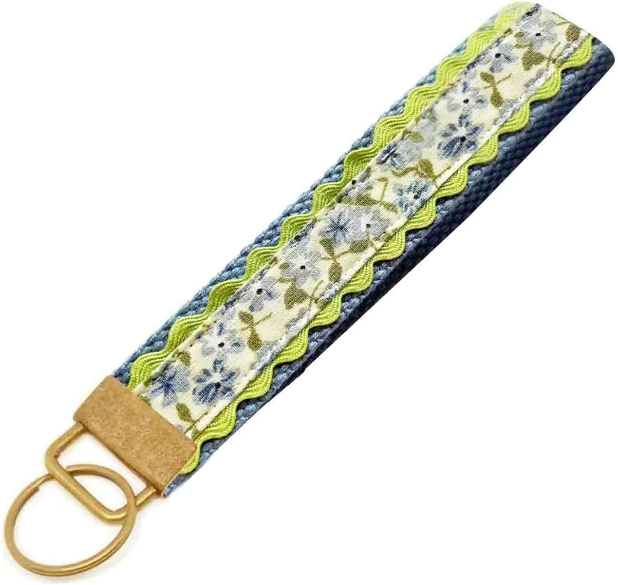 BattleTim Floral Keychain Wristlet Handmade Fabric Wrist Key Chain Lace Trim with Gold Metal D-Rings Clasps