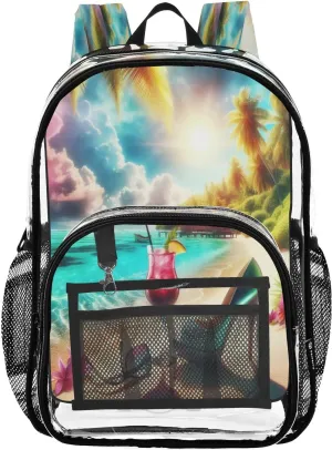 Beach Drink Woman Heels Clear Backpack with Back Print, Heavy Duty See Through Backpacks PVC Transparent Daypack for Travel Security