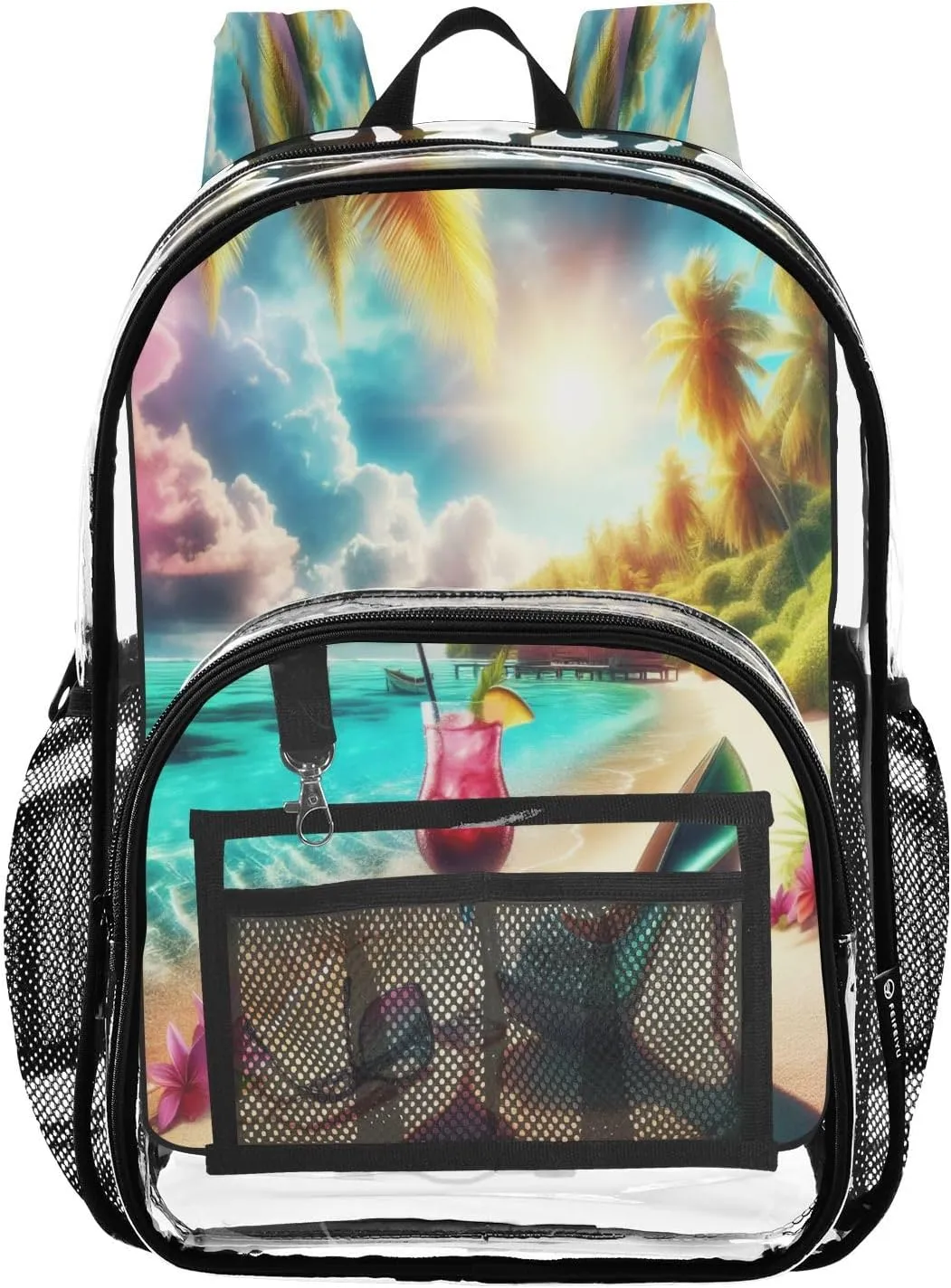 Beach Drink Woman Heels Clear Backpack with Back Print, Heavy Duty See Through Backpacks PVC Transparent Daypack for Travel Security