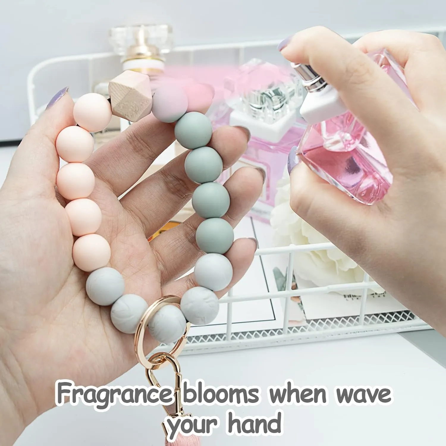 Beaded Keychain with Tassel, Silicone Key Ring Bracelet, Cute Boho Car Key Chain Wristlet for Women