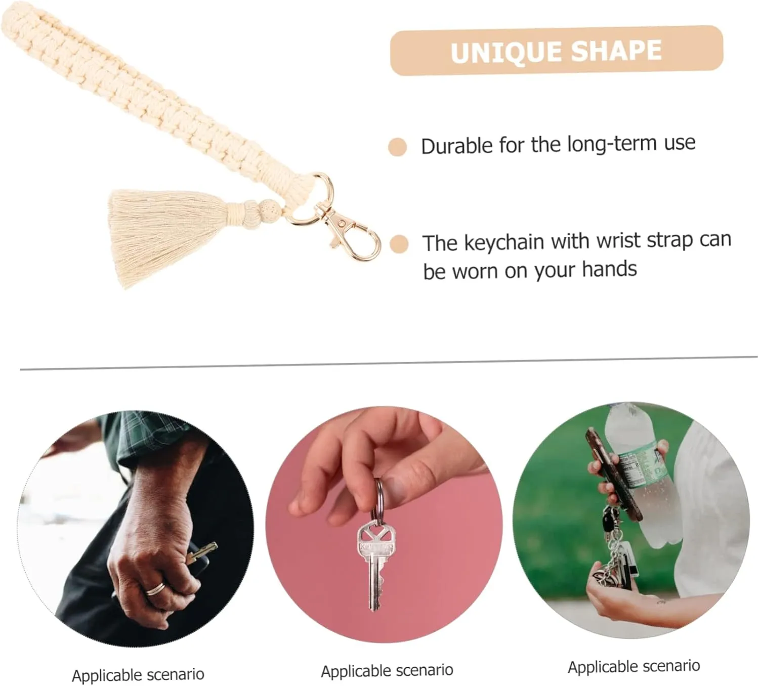 Beaupretty Tassels Macrame Keyring Lanyard Braided Wristlet Keychain Holder for Keys Bags Back Unique present