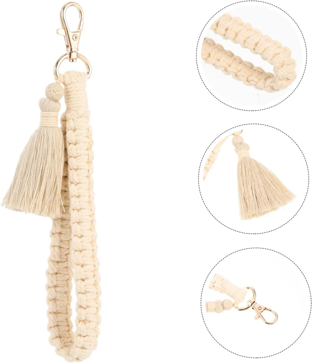 Beaupretty Tassels Macrame Keyring Lanyard Braided Wristlet Keychain Holder for Keys Bags Back Unique present