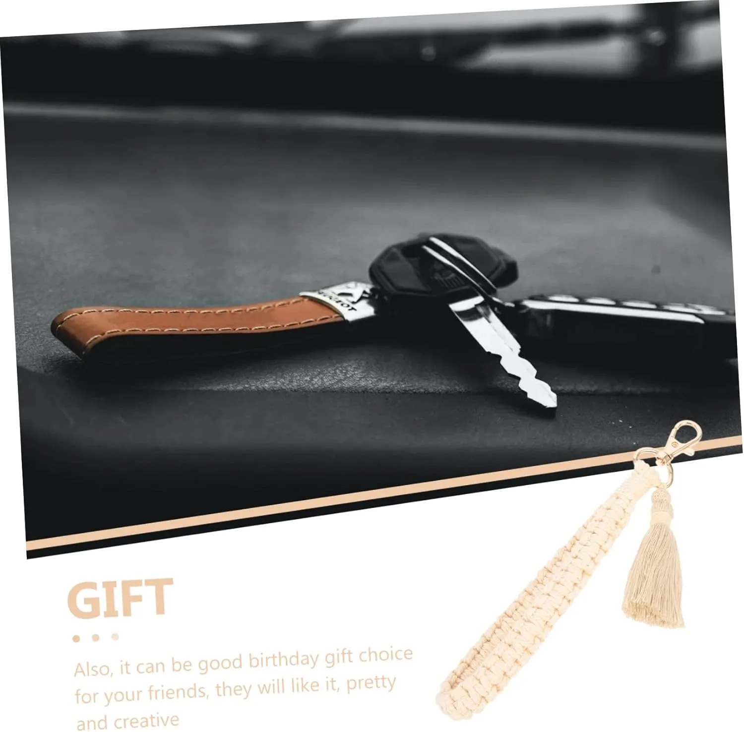 Beaupretty Tassels Macrame Keyring Lanyard Braided Wristlet Keychain Holder for Keys Bags Back Unique present
