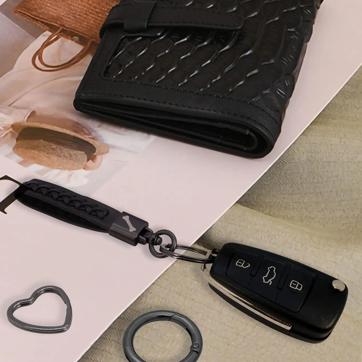BIHRTC Key Chain keychain Holder Wristlet Keychain Leather Car Keychain Key Rings for Women Men