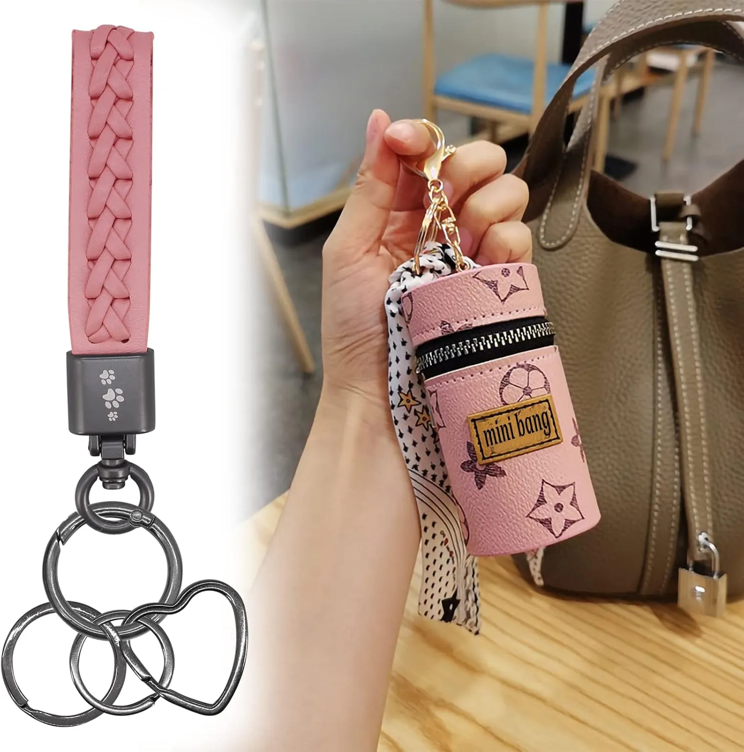 BIHRTC Key Chain keychain Holder Wristlet Keychain Leather Car Keychain Key Rings for Women Men