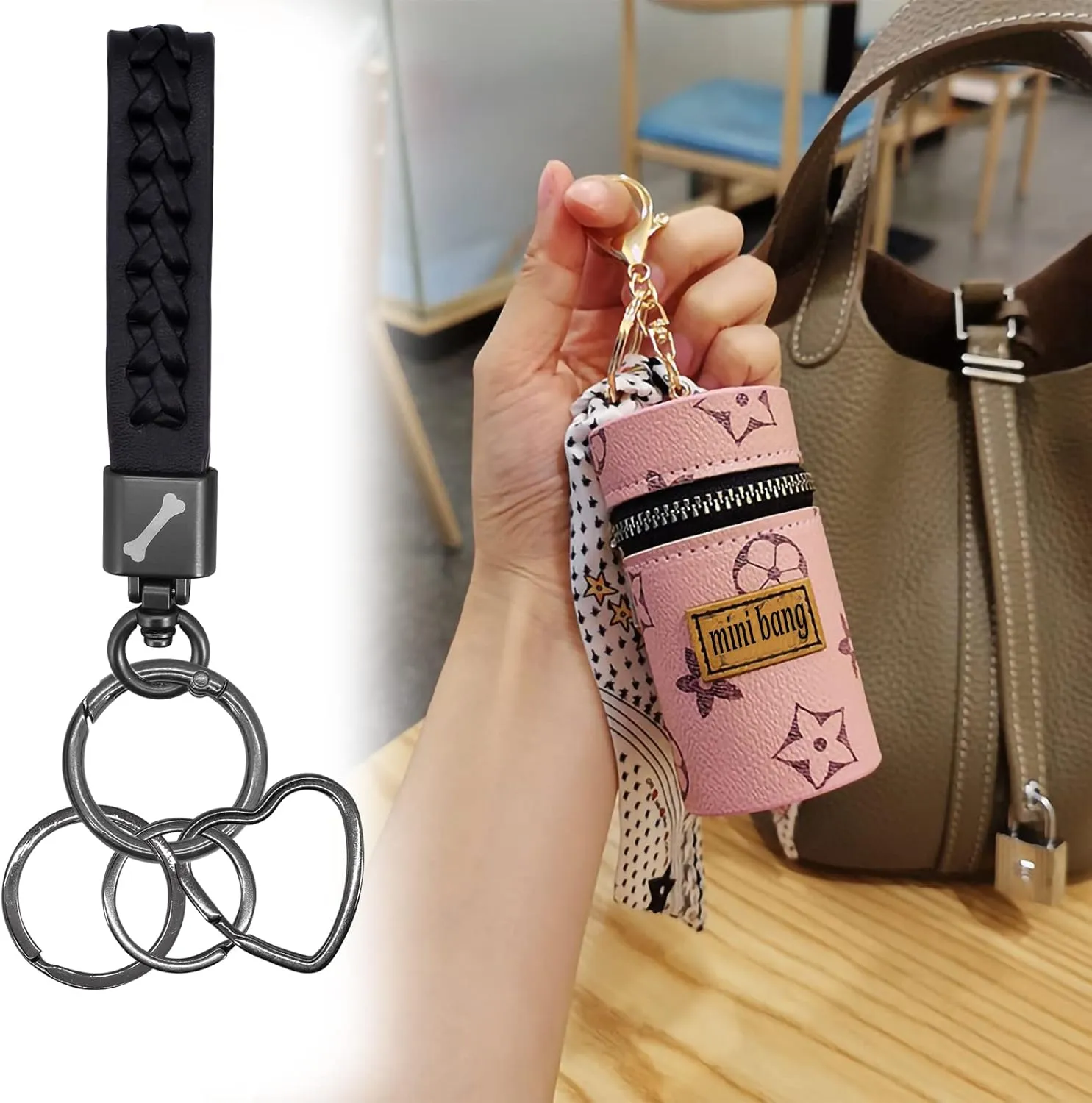 BIHRTC Key Chain keychain Holder Wristlet Keychain Leather Car Keychain Key Rings for Women Men