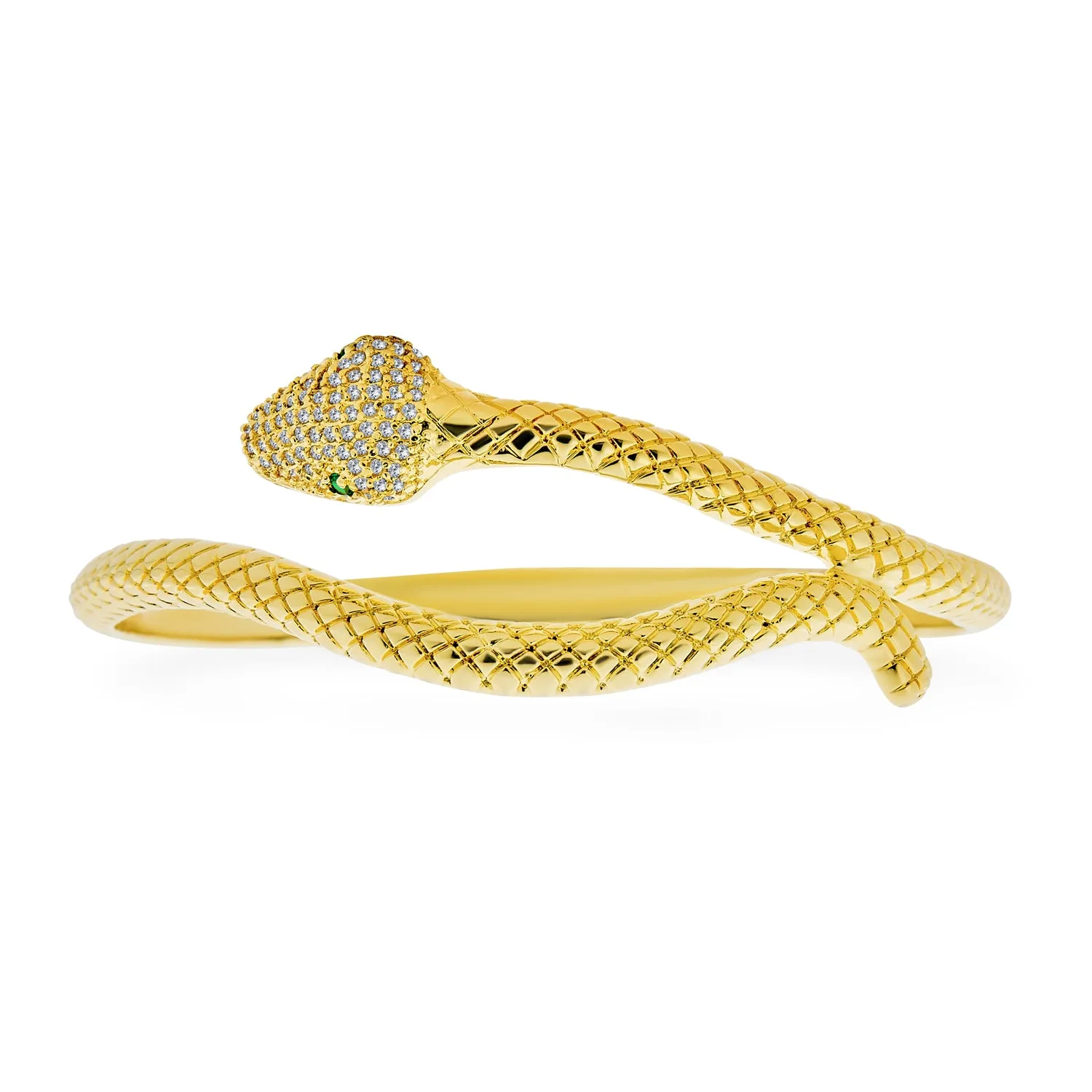 Black White Simulated SapphireEmerald Serpent Snake Cuff Bangle Bracelet 18K Gold