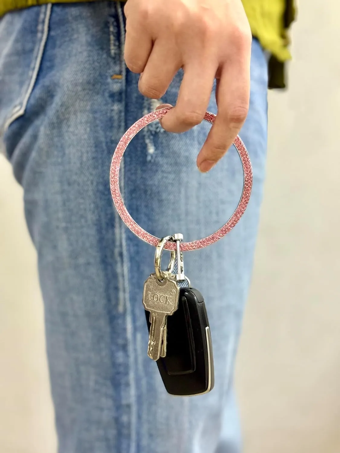 Bling Car Keychain Rhinestones Bangle Key Ring Bracelet with Metal Key Holder Wristlet for Women