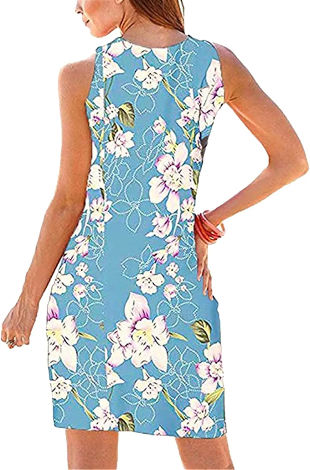 BOFETA Ladies Hem Swing Dress Casual Summer Tank Sleeveless Knee Length Pleated Sun Dresses