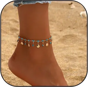 Boho Gold Shell Ankle Bracelets for Women Dainty Silver Rhinestone Tassel Charm Anklets Trendy Adjustable Water Foot Chain Boho Ocean Holiday Foot Jewelry