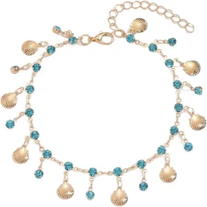 Boho Gold Shell Ankle Bracelets for Women Dainty Silver Rhinestone Tassel Charm Anklets Trendy Adjustable Water Foot Chain Boho Ocean Holiday Seashell Foot Jewelry