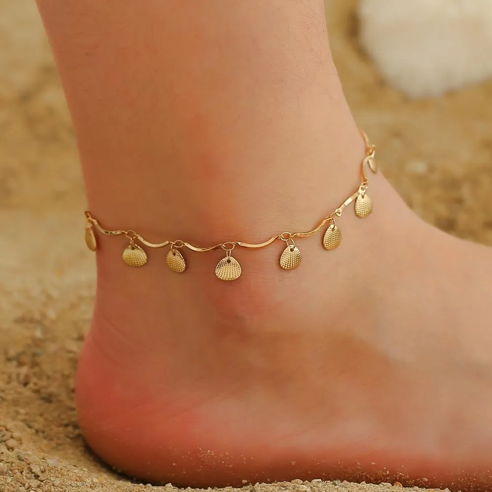 Boho Sequin Love Heart Anklets Gold Shell Ankle Bracelet Charm Bohemia Dainty Foot Jewelry Chain for Women