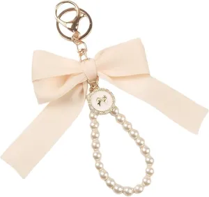 Bow Pearl Keychain Car Key Chain Bag Purse Beaded Charms Pendant Keyring Wristlet Lanyard Key Ring