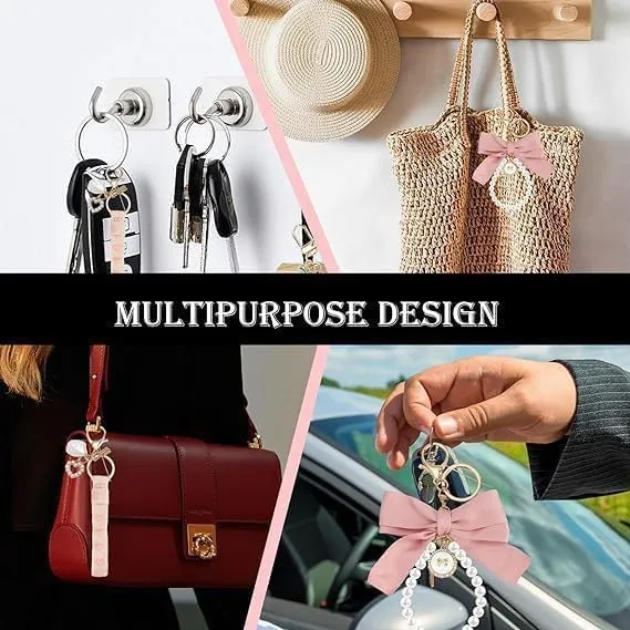 Bow Pearl Keychain Car Key Chain Bag Purse Beaded Charms Pendant Keyring Wristlet Lanyard Key Ring