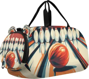 Bowling Ball Vintage Duffle Bag for Kids Girls Boys, Sports Gym Bag with Shoe Compartments, Kids Travel Overnight Weekender Shoulder Bag