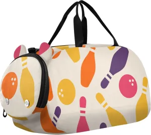 Bowling Balls Colorful Sports Duffle Bag for Girls Boys, Gym Bag with Shoe Compartment, Kids Travel Overnight Weekender Shoulder Bag
