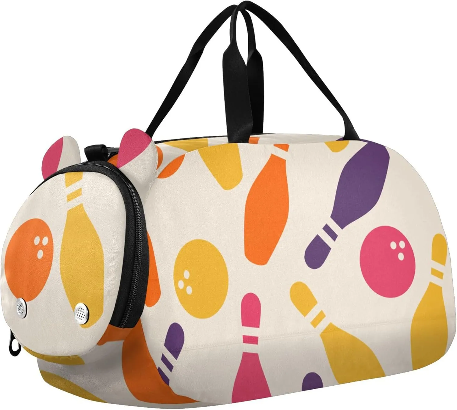 Bowling Balls Colorful Sports Duffle Bag for Girls Boys, Gym Bag with Shoe Compartment, Kids Travel Overnight Weekender Shoulder Bag