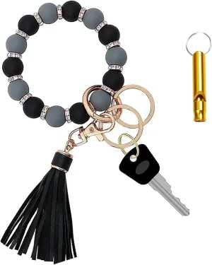 Bracelet Keychain-Silicone Key Ring Bracelet for Women, Key Rings for Car Keys Elastic Beaded Wristlet Keychain