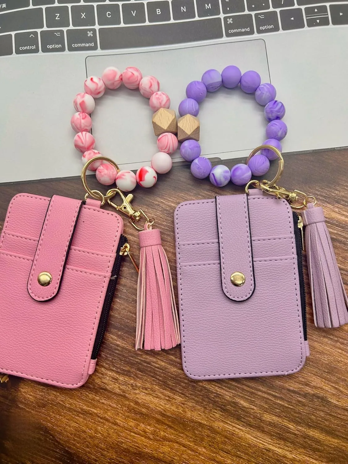 Bright Colors Silicone Beaded Car Key Chain Key Rings Bracelet Wristlet for Women