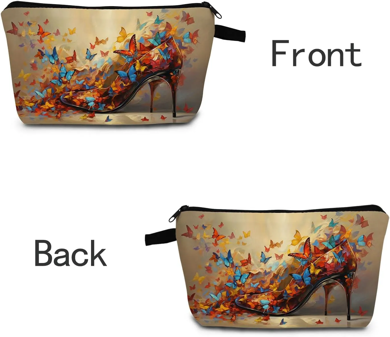 Butterfly High Heels Makeup Bag Travel Portable Cosmetic Pouch Toiletry Organizer Storage Bag Zipper Pouch For Women Organizer Toiletries Bag for Travel