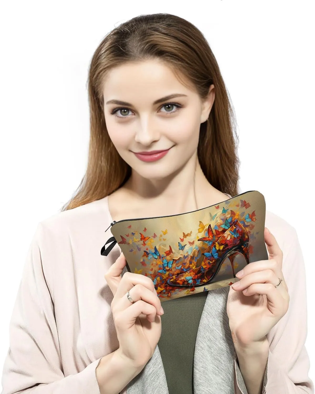 Butterfly High Heels Makeup Bag Travel Portable Cosmetic Pouch Toiletry Organizer Storage Bag Zipper Pouch For Women Organizer Toiletries Bag for Travel