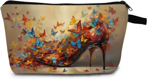 Butterfly High Heels Makeup Bag Travel Portable Cosmetic Pouch Toiletry Organizer Storage Bag Zipper Pouch For Women Organizer Toiletries Bag for Travel