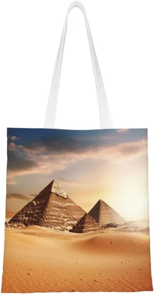 Canvas Tote Bag Aesthetic for Women Egyptian Pyramid in Desert Shopping Bags Large Tote Shoulder Bag Reusable Grocery Bags Hobo Bags Casual Handbags Cute Cloth Bags Birthday Gifts