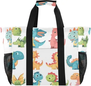 Cartoon Dinosaur Large Beach Bags for Women & Men,Waterproof Sandproof Beach Tote Swim Pool Bag for Pool Gym Grocery Travel