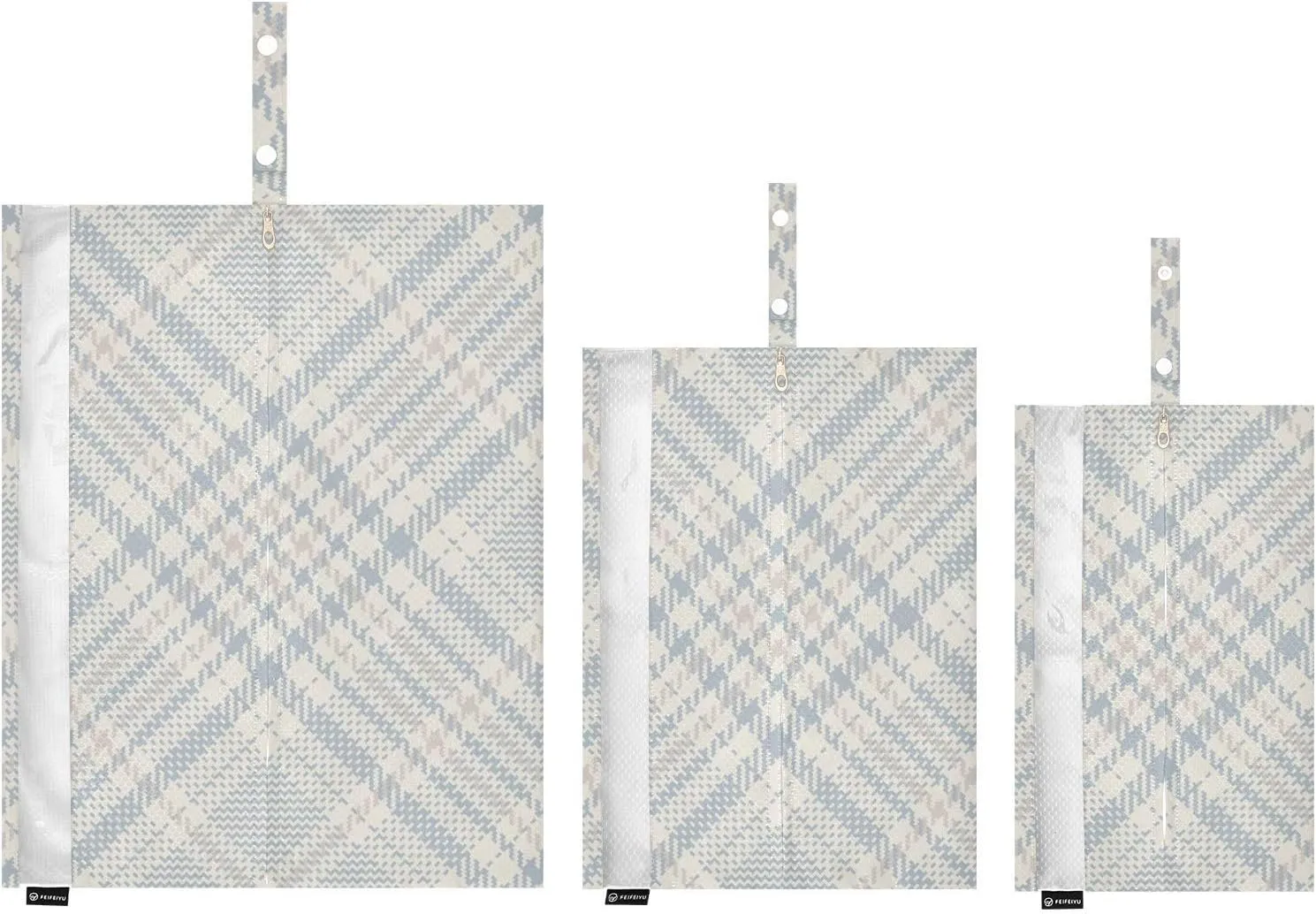 Check Plaid Pattern Blue 3 Set Travel Packing Cubes For Suitcases, Foldable, Garment Bag Closet Storage, Luggage Space Saver, Luggages Management Personnel