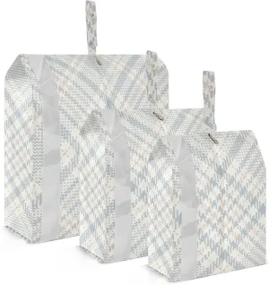 Check Plaid Pattern Blue 3 Set Travel Packing Cubes For Suitcases, Foldable, Garment Bag Closet Storage, Luggage Space Saver, Luggages Management Personnel