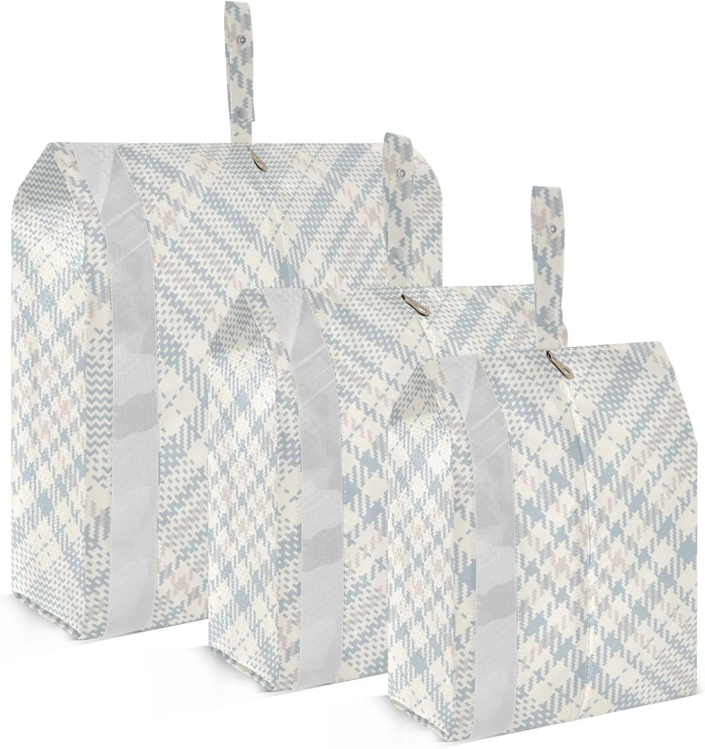 Check Plaid Pattern Blue 3 Set Travel Packing Cubes For Suitcases, Foldable, Garment Bag Closet Storage, Luggage Space Saver, Luggages Management Personnel