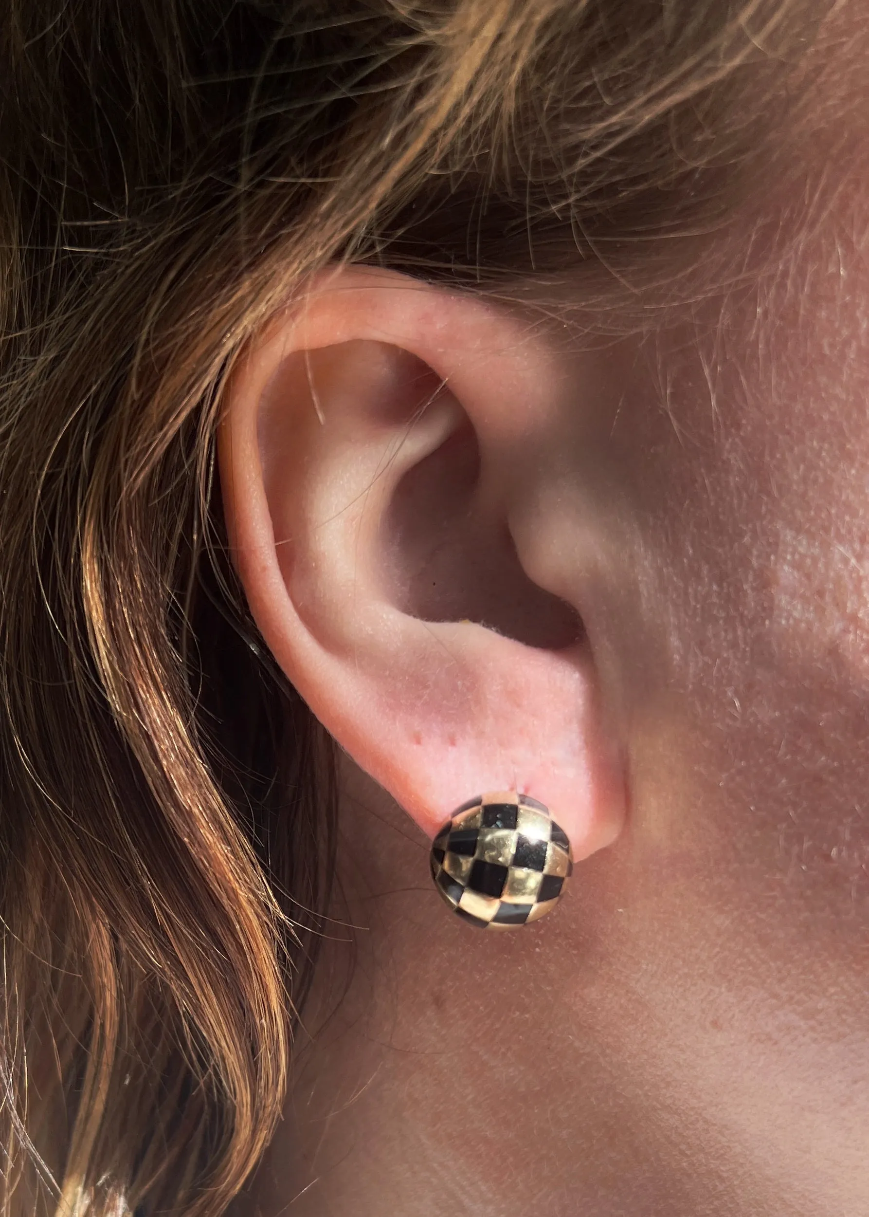 Checkered Button Ball Earrings