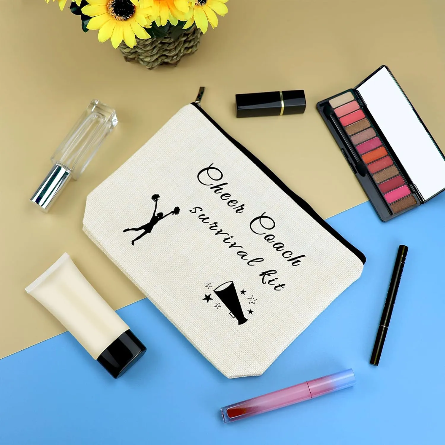 Cheer Coach Gift Cheerleading Makeup Bag Thank You Appreciation Gift for Cheer Teacher Cheerleader Cosmetic Bags Christmas Thanksgiving Graduation Gifts for Cheerleading Coach Travel Makeup Pouch