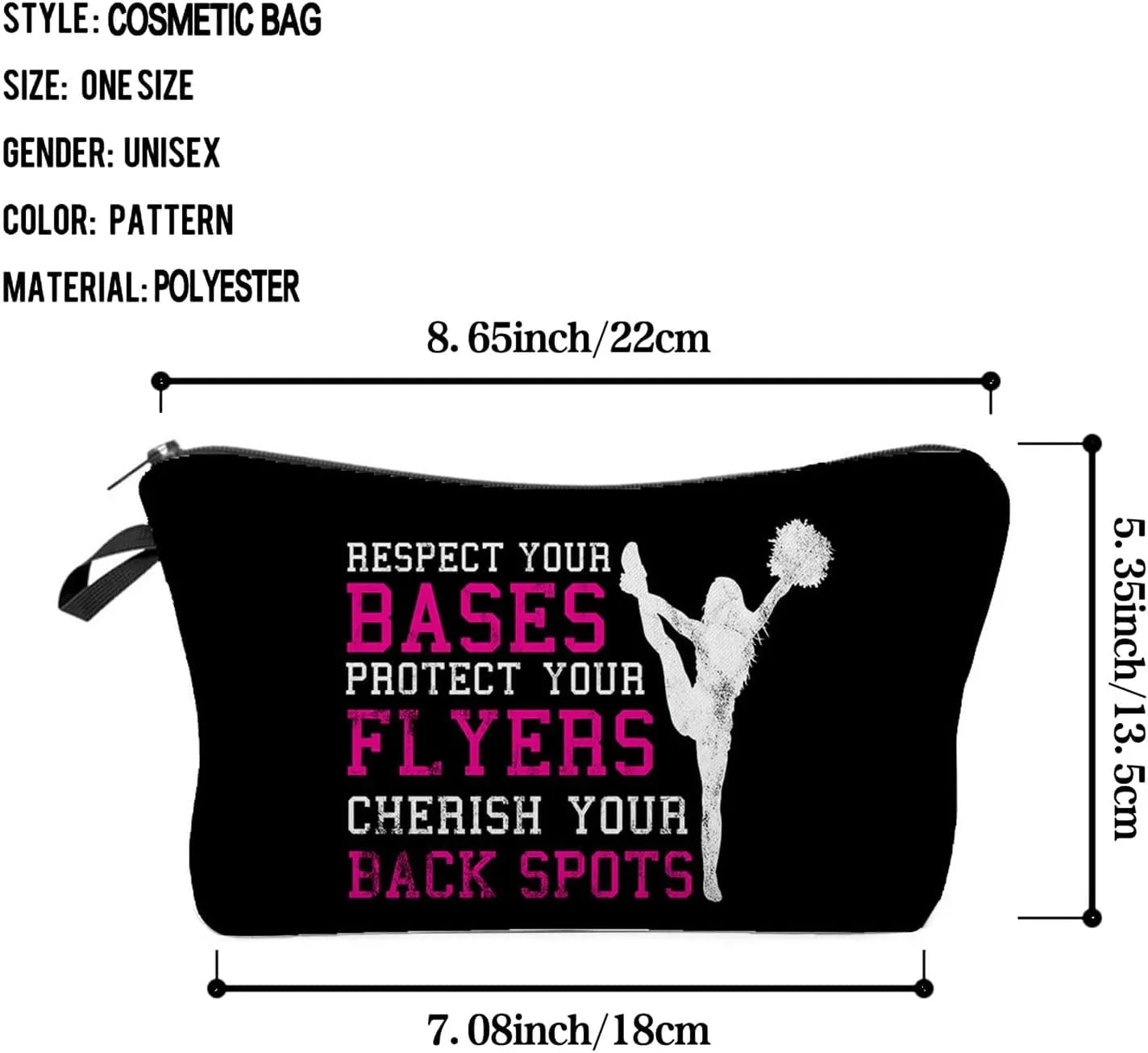 Cheer Squad Makeup Bag Cute Small Makeup Organizer Bag Travel Toiletry Zipper Pouch Birthday Christmas Gift for Cheerleaders Cheer Squad Cosmetic Bag for Women BFF