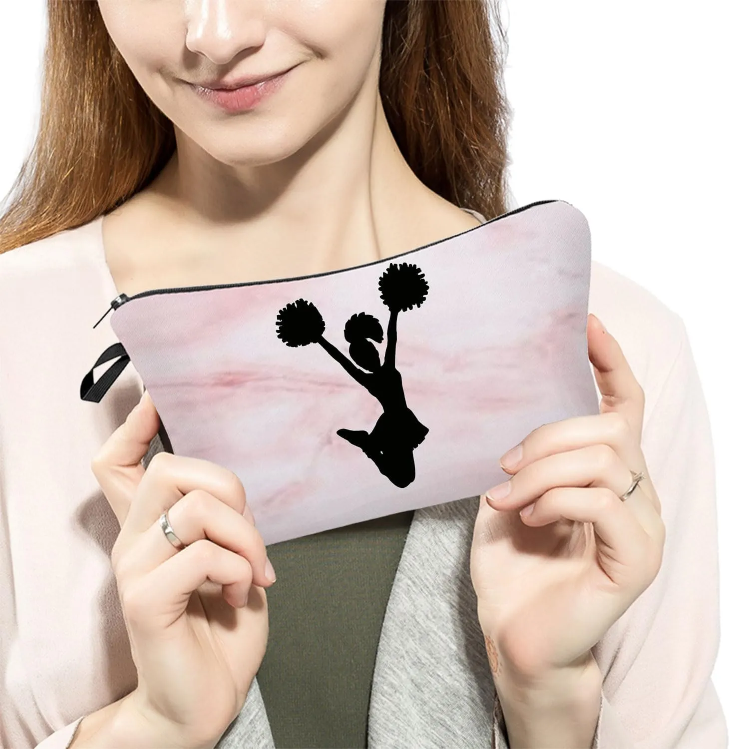 Cheerleader Makeup Bag CheerLeading Organizer Zipper Pouch Cheerleading Jumping Pattern Cosmetic Bag Present for Chearleaders Coach Teammates Women Friends