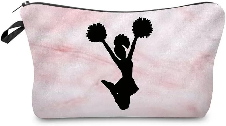 Cheerleader Makeup Bag CheerLeading Organizer Zipper Pouch Cheerleading Jumping Pattern Cosmetic Bag Present for Chearleaders Coach Teammates Women Friends