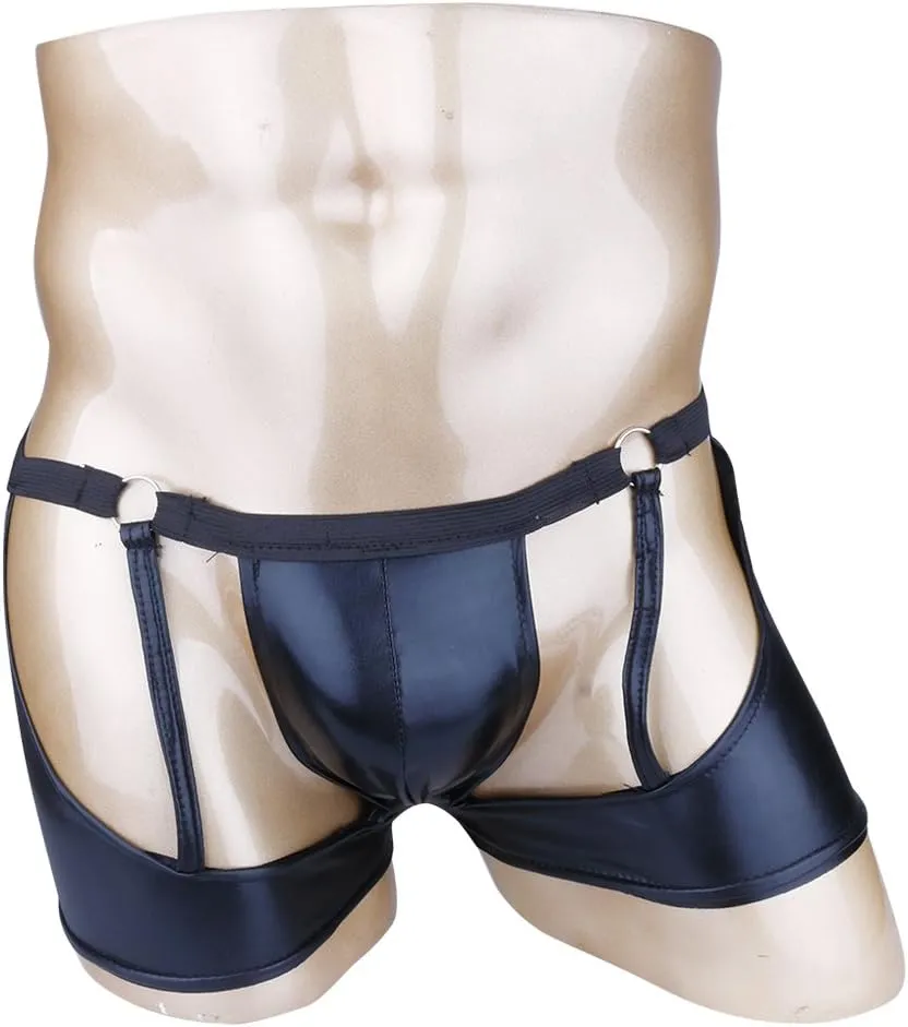 CHICTRY Men's Patent Leather Jockstraps Boxers Briefs Hollow Out Backless Bikini Underwear