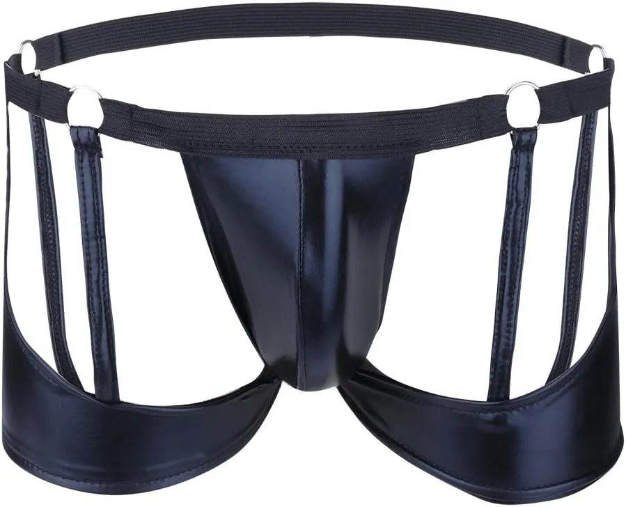 CHICTRY Men's Patent Leather Jockstraps Boxers Briefs Hollow Out Backless Bikini Underwear