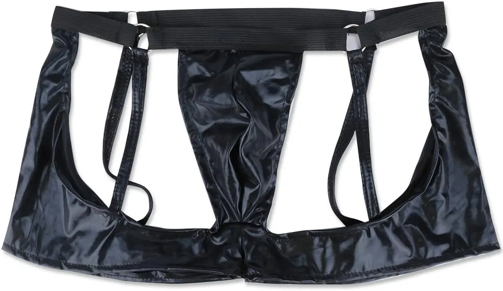 CHICTRY Men's Patent Leather Jockstraps Boxers Briefs Hollow Out Backless Bikini Underwear