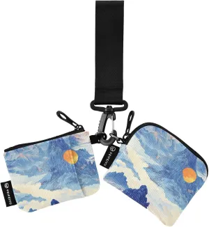 Chinese Style Mountains Sun Dual Wristlet Wallets for Women Thin Flat Card Organizer Purse with Zipper Pocket for Ladies Girls 2 Packs