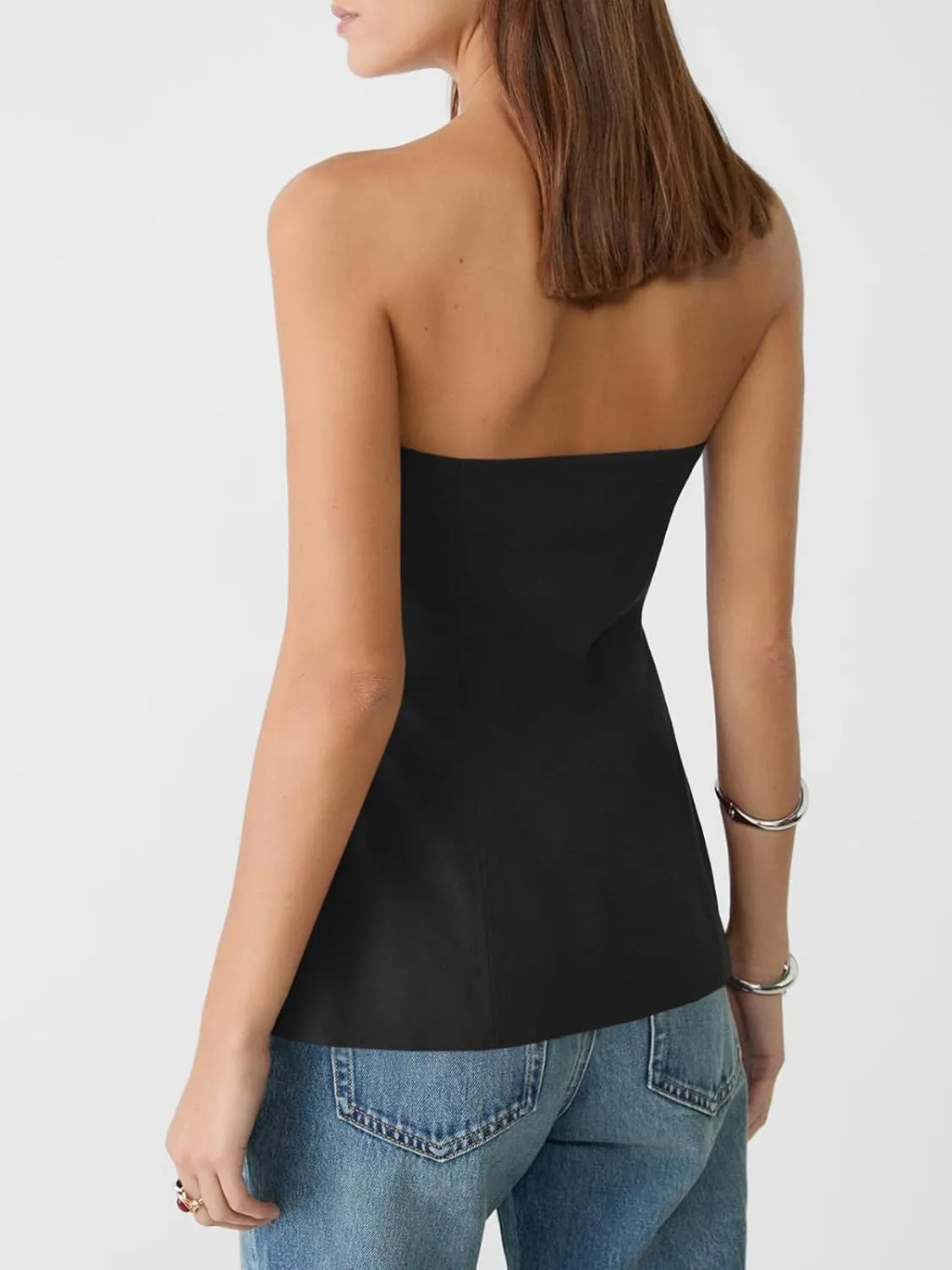 Cicy Bell Womens Strapless Blazer Vest Summer Sleeveless Fitted Tube Tops Trendy Button Down Work Suit Tops