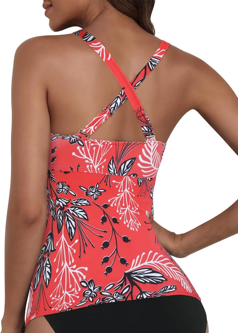 Cindy's aunt Women's Underwire Tankini Tops Ruched Crossback Swim Tops Tummy Control Bathing Suit Top No Bottom