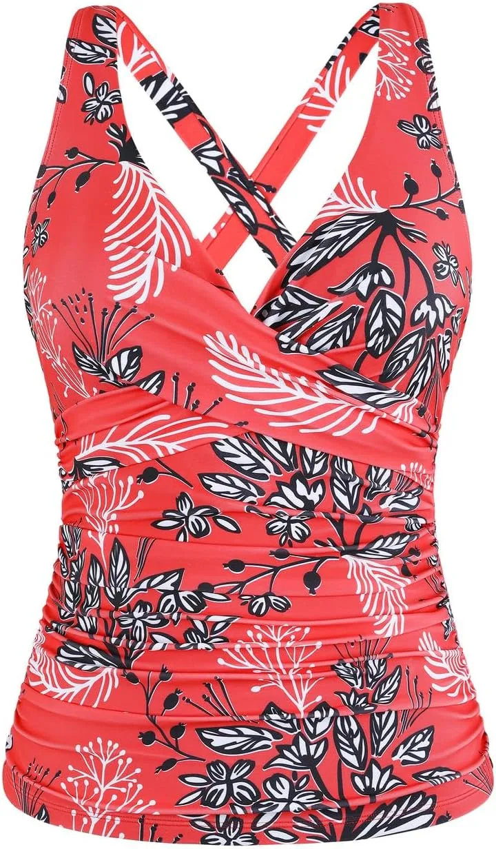 Cindy's aunt Women's Underwire Tankini Tops Ruched Crossback Swim Tops Tummy Control Bathing Suit Top No Bottom