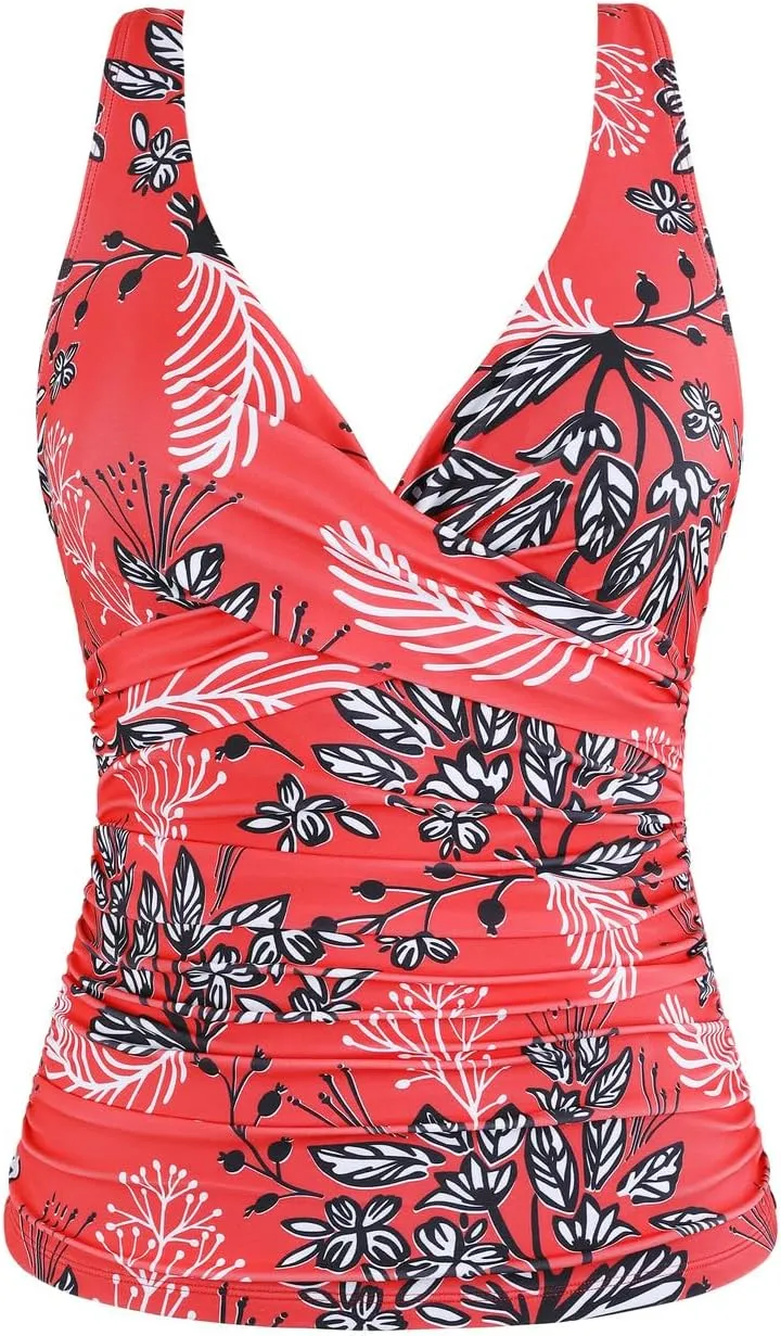 Cindy's aunt Women's Underwire Tankini Tops Ruched Crossback Swim Tops Tummy Control Bathing Suit Top No Bottom