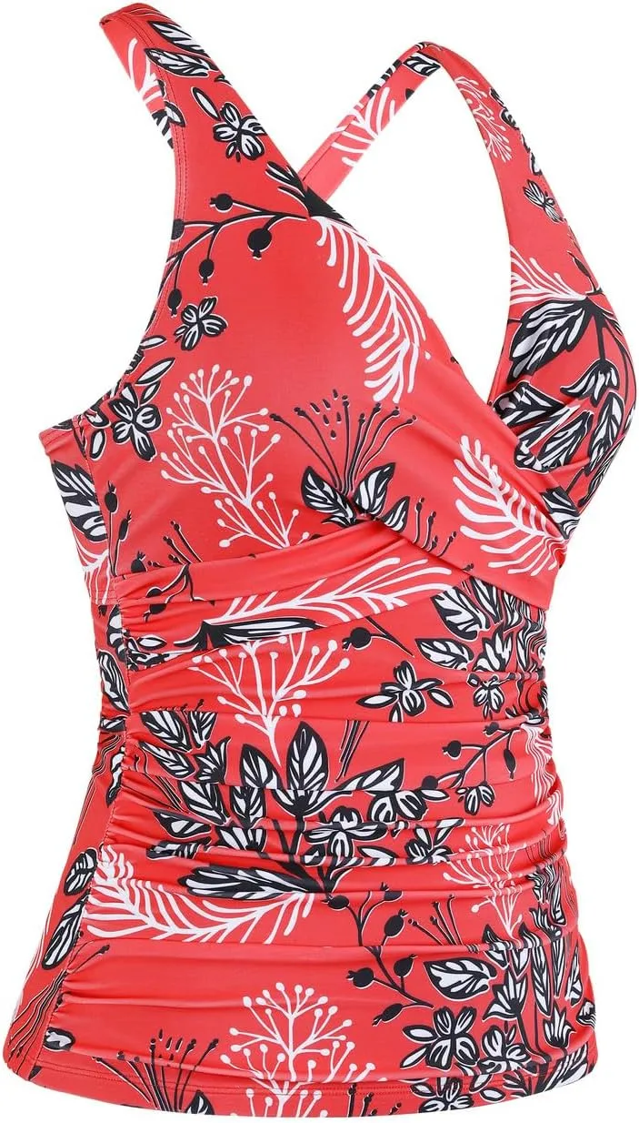 Cindy's aunt Women's Underwire Tankini Tops Ruched Crossback Swim Tops Tummy Control Bathing Suit Top No Bottom