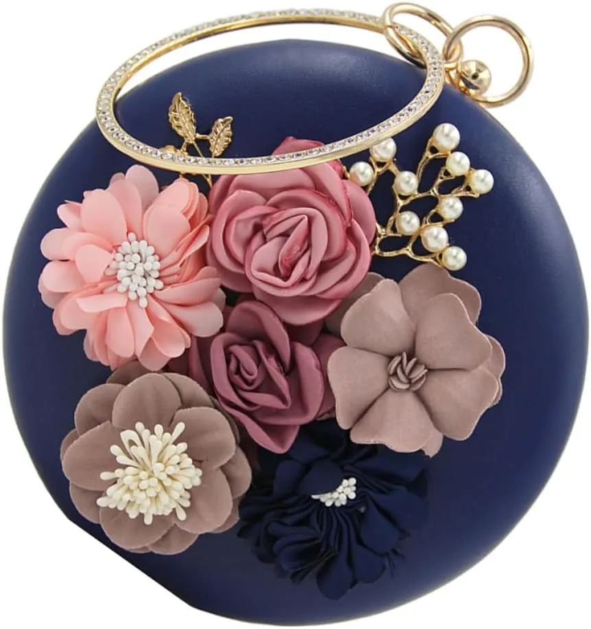 Clutches for Women Round Clutch Bag Sequin Blue Purse Sling Bag for Women Motorbike Keychain Beaded