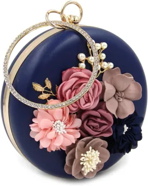 Clutches for Women Round Clutch Bag Sequin Blue Purse Sling Bag for Women Motorbike Keychain Beaded