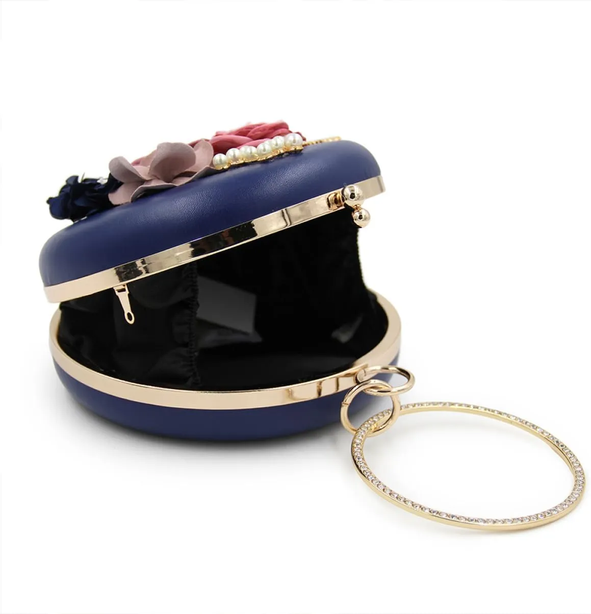 Clutches for Women Round Clutch Bag Sequin Blue Purse Sling Bag for Women Motorbike Keychain Beaded