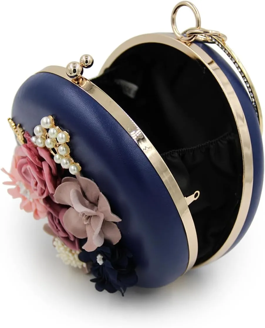 Clutches for Women Round Clutch Bag Sequin Blue Purse Sling Bag for Women Motorbike Keychain Beaded