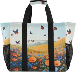 Colorful Beautiful Wildflowers Large Beach Bags for Women & Men,Waterproof Sandproof Beach Tote Swim Pool Bag for Pool Gym Grocery Travel